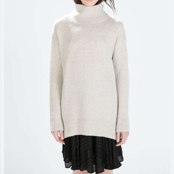 Zara Cream Wool High Neck Sweater Size Large - Picture 1 of 9